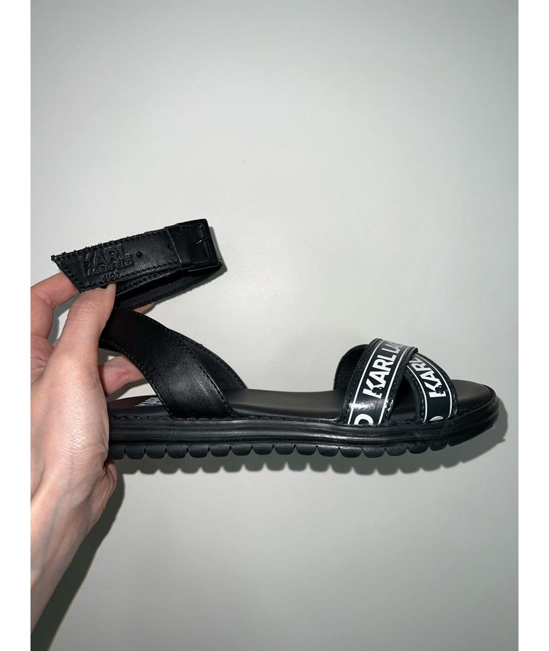 KARL LAGERFELD Черные кожаные сандалии и шлепанцы, фото 5