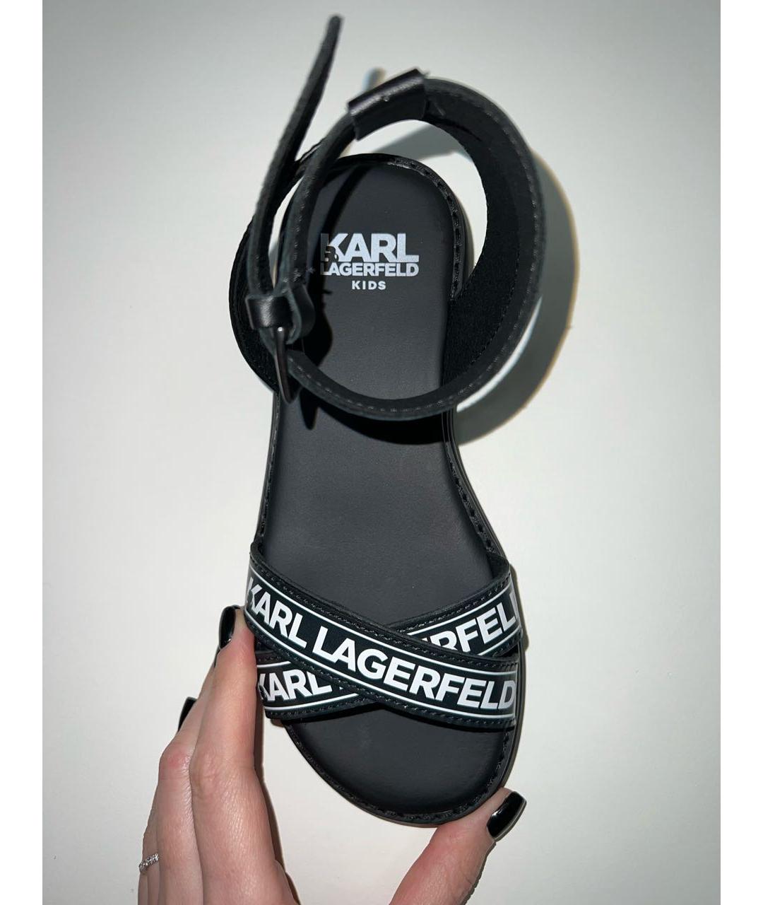 KARL LAGERFELD Черные кожаные сандалии и шлепанцы, фото 4