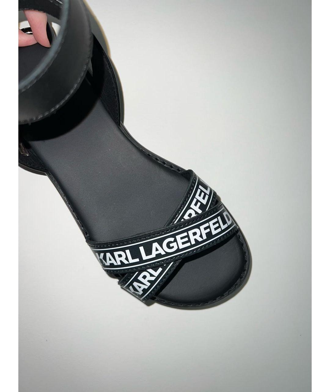 KARL LAGERFELD Черные кожаные сандалии и шлепанцы, фото 2