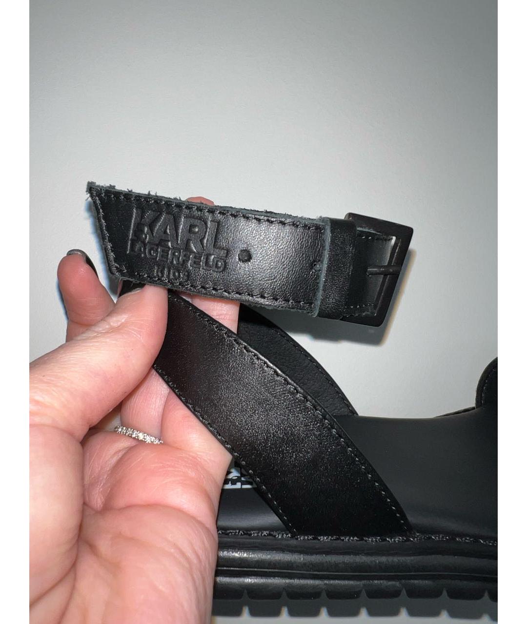 KARL LAGERFELD Черные кожаные сандалии и шлепанцы, фото 3