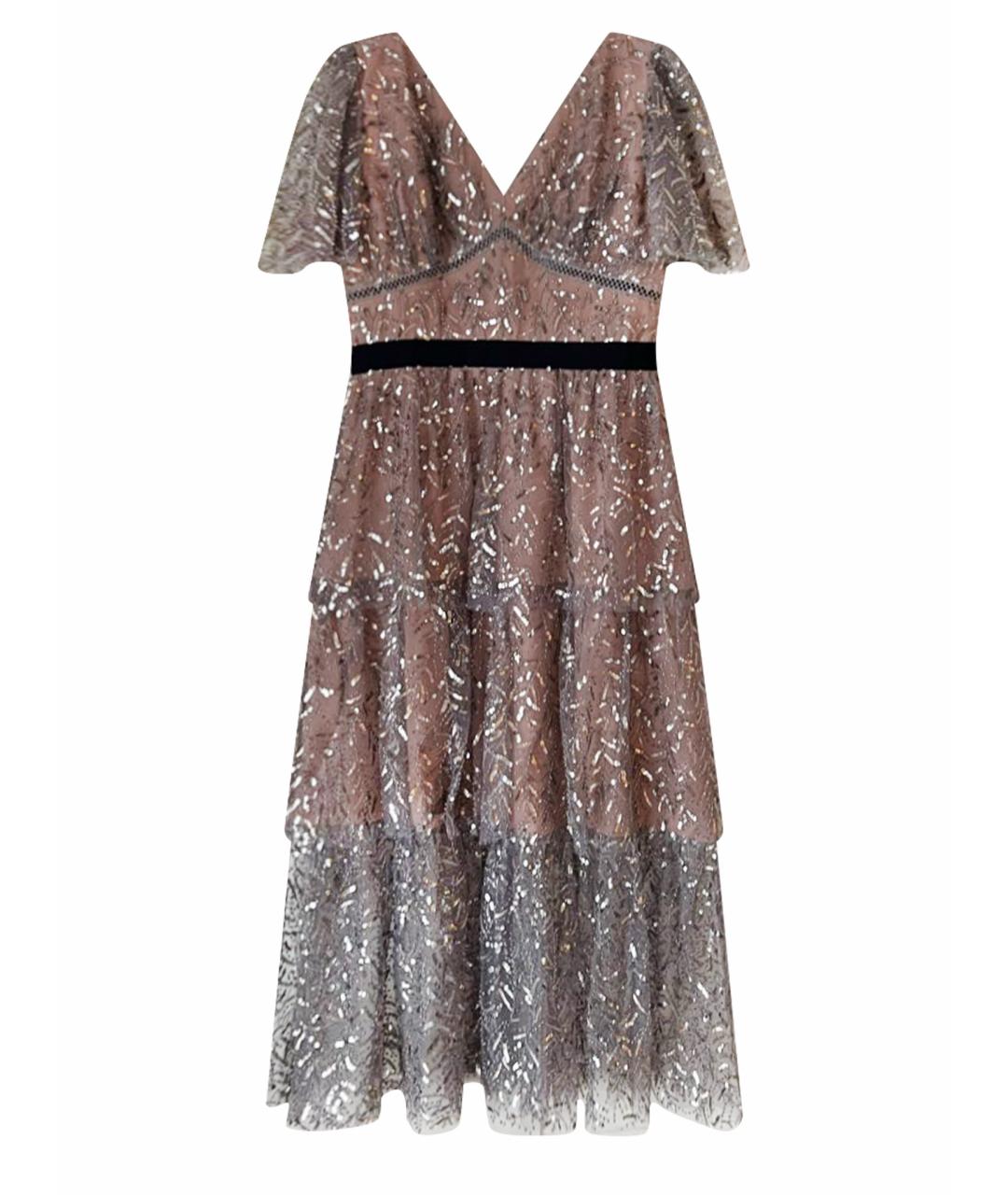 SELF-PORTRAIT Серебряное полиэстеровое коктейльное платье, фото 1