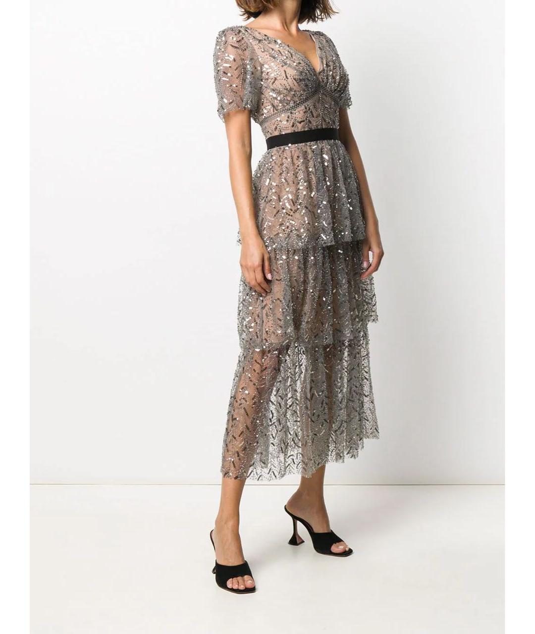 SELF-PORTRAIT Серебряное полиэстеровое коктейльное платье, фото 7