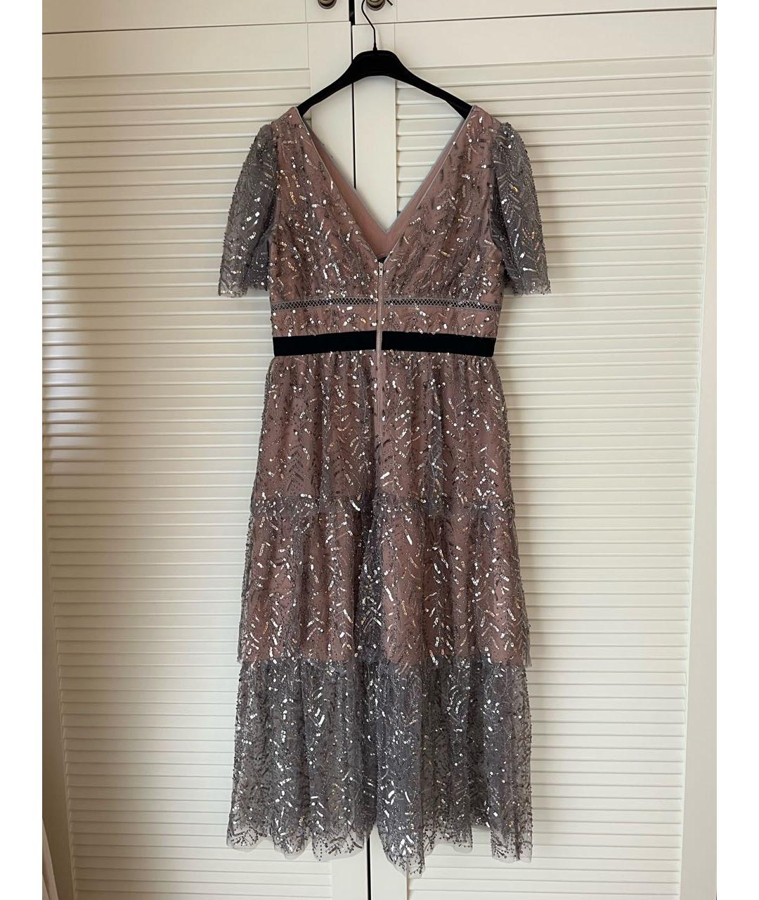 SELF-PORTRAIT Серебряное полиэстеровое коктейльное платье, фото 2