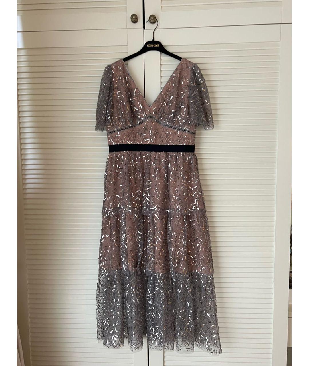 SELF-PORTRAIT Серебряное полиэстеровое коктейльное платье, фото 8