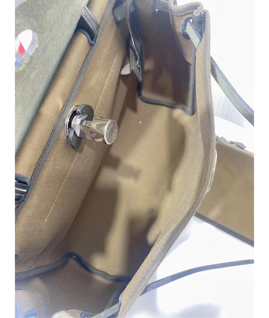 HERMES Зеленая льняная сумка через плечо, фото 6