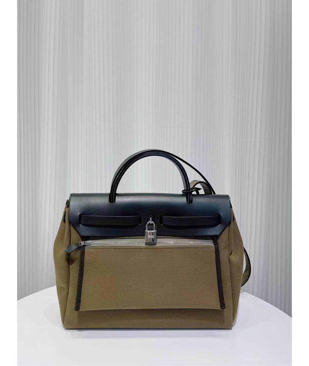 HERMES Зеленая льняная сумка через плечо, фото 3