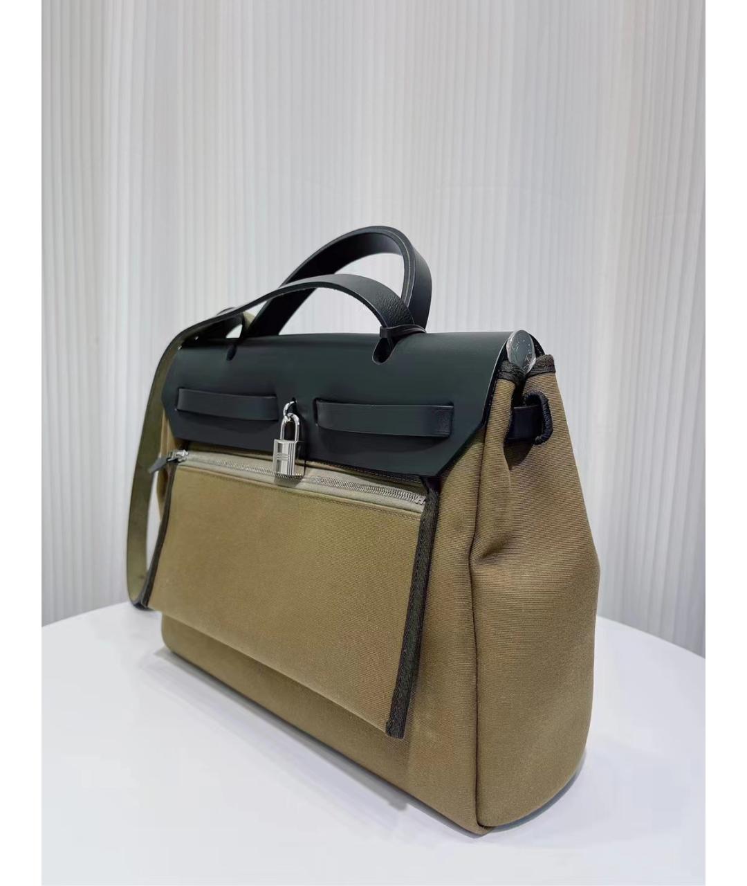 HERMES Зеленая льняная сумка через плечо, фото 4