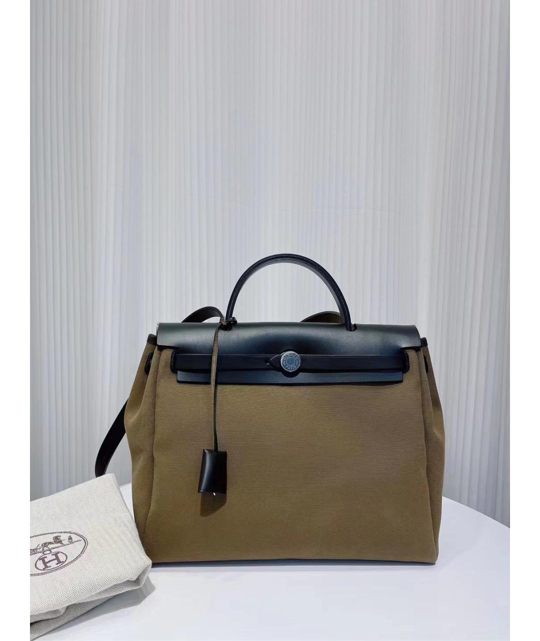 HERMES Зеленая льняная сумка через плечо, фото 7