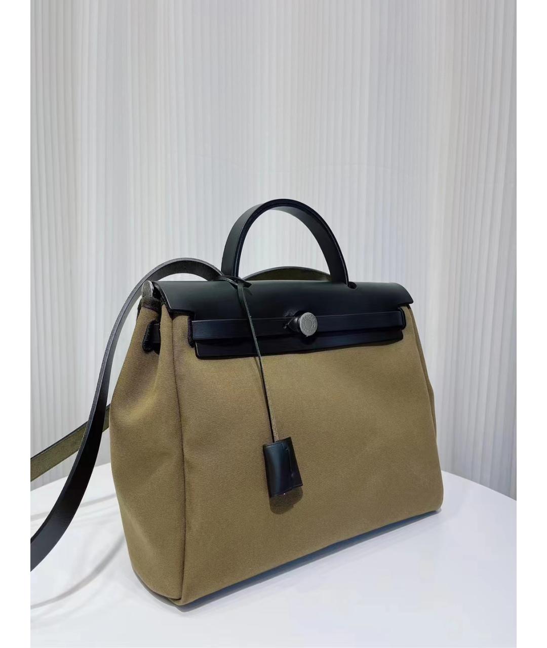 HERMES Зеленая льняная сумка через плечо, фото 2