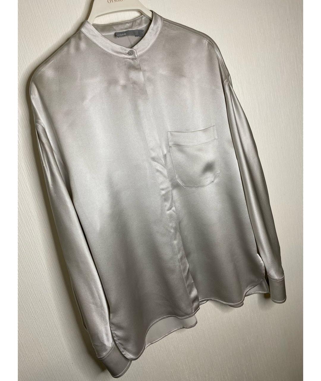 VINCE Серебряная шелковая блузы, фото 5