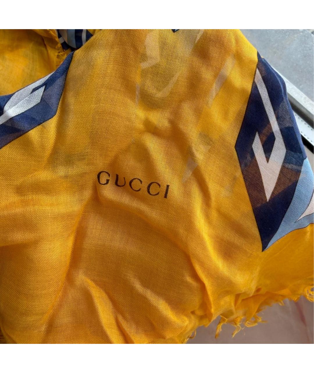 GUCCI Желтый шелковый шарф, фото 2