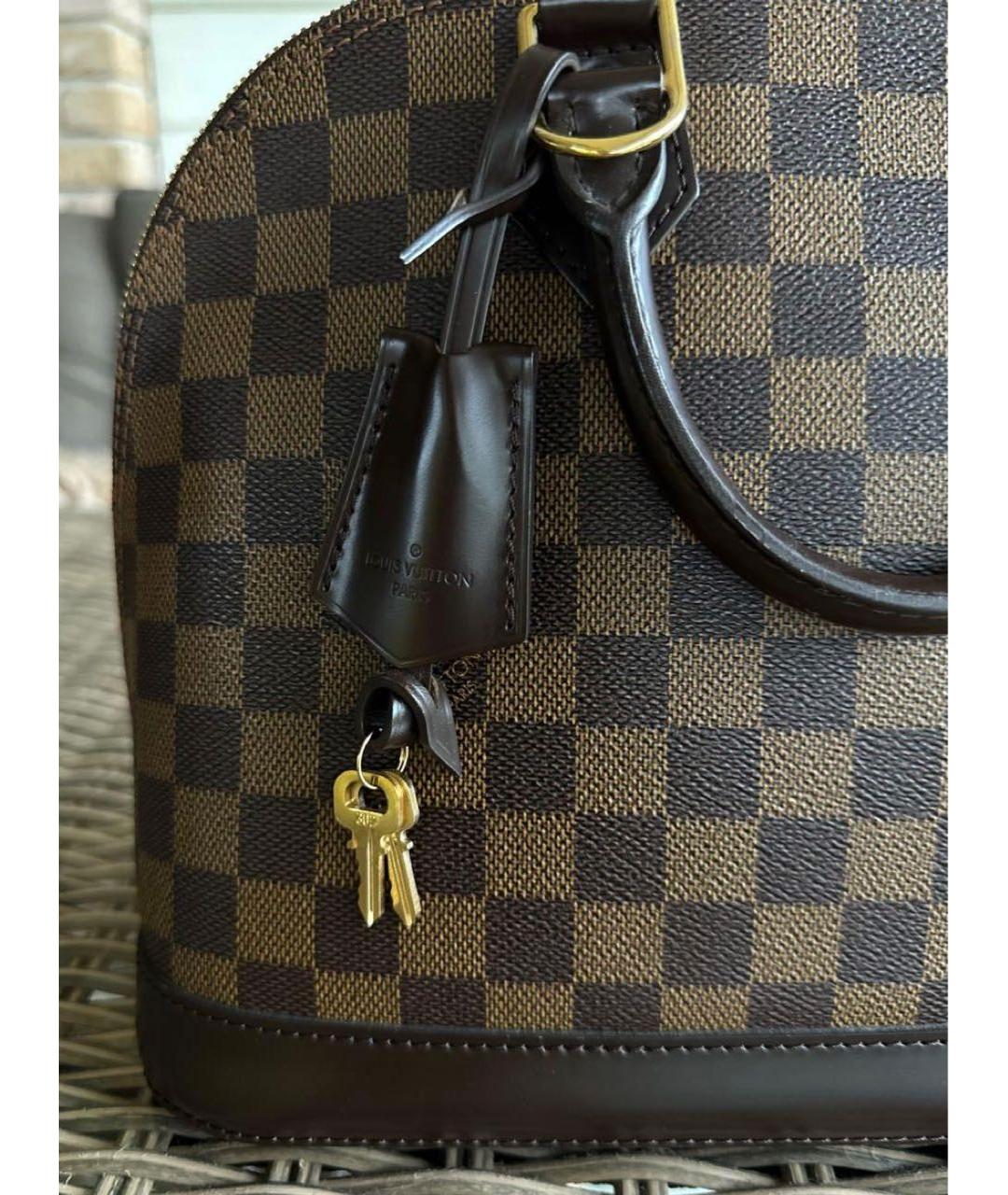 LOUIS VUITTON Коричневая кожаная сумка с короткими ручками, фото 7