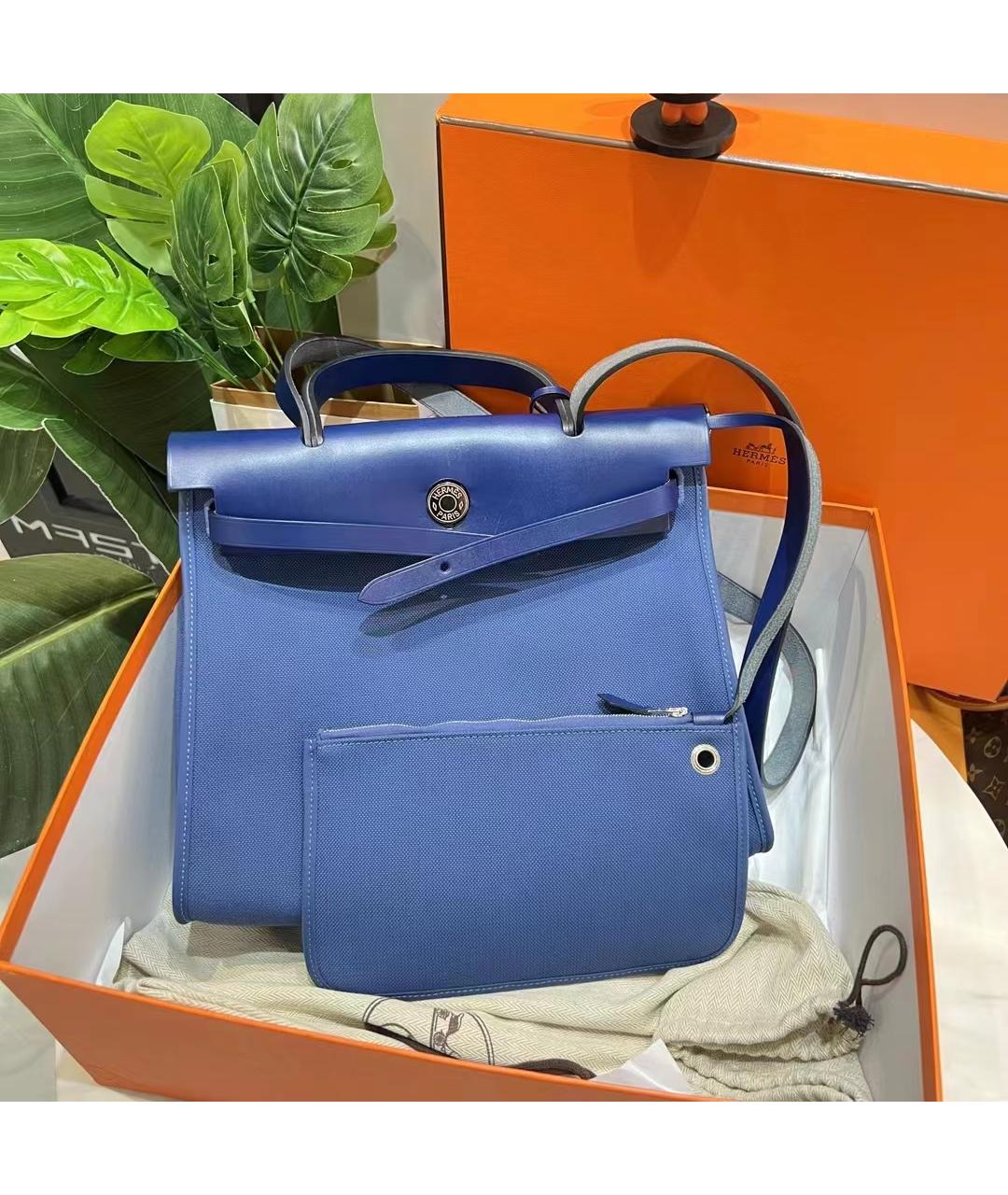 HERMES Голубая льняная сумка через плечо, фото 6