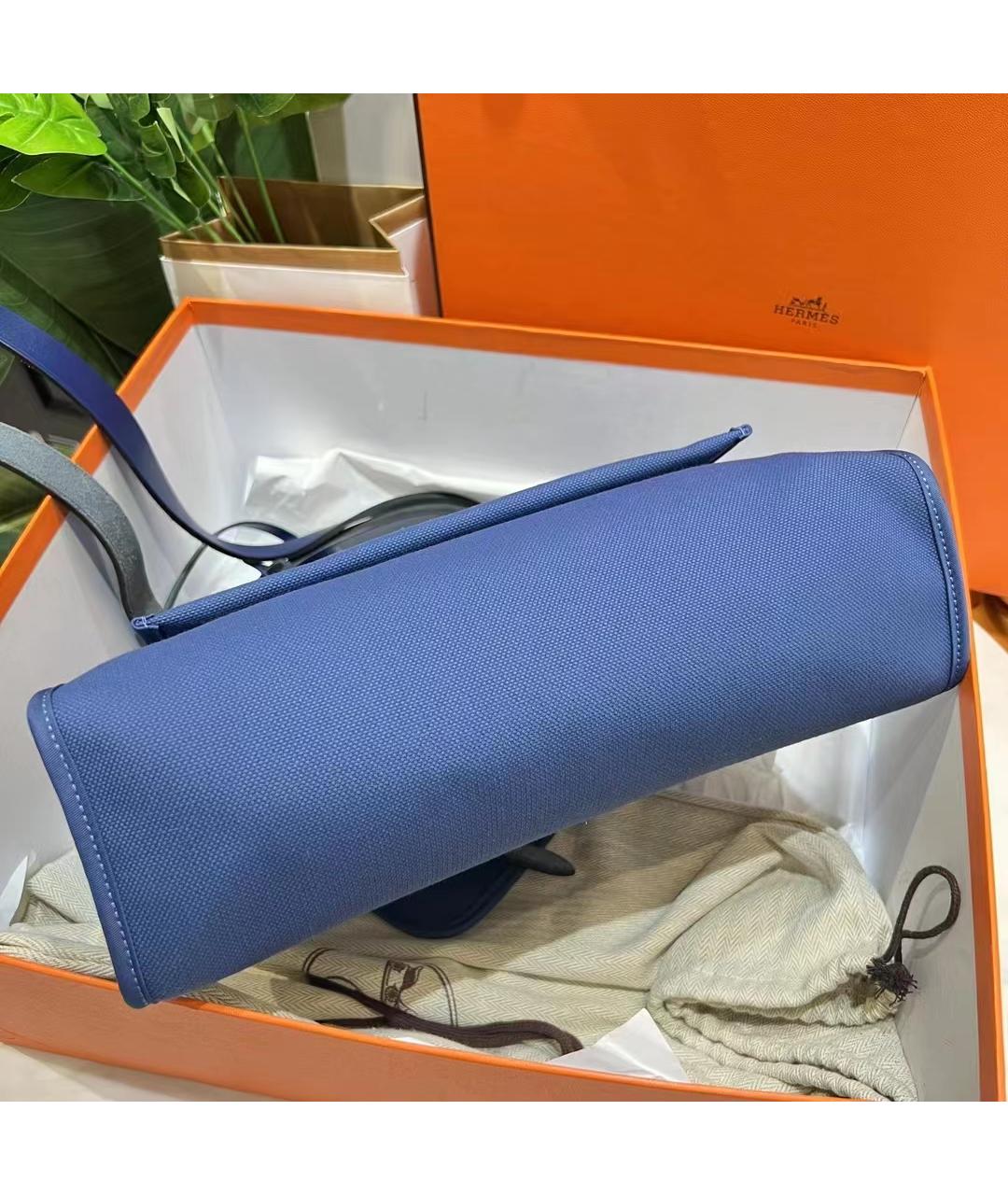 HERMES Голубая льняная сумка через плечо, фото 8