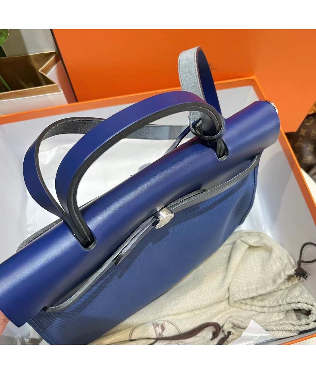 HERMES Голубая льняная сумка через плечо, фото 5