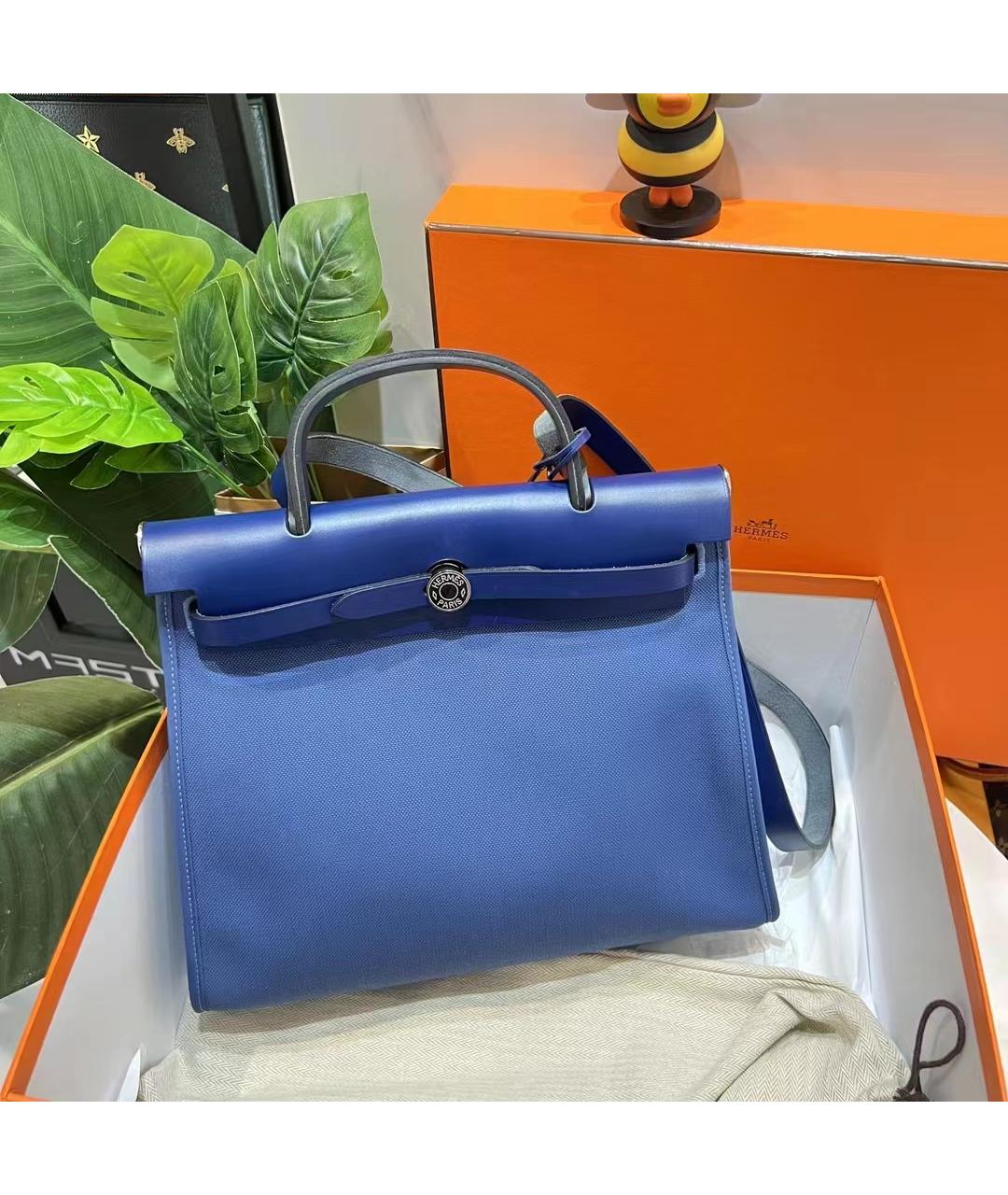 HERMES Голубая льняная сумка через плечо, фото 3