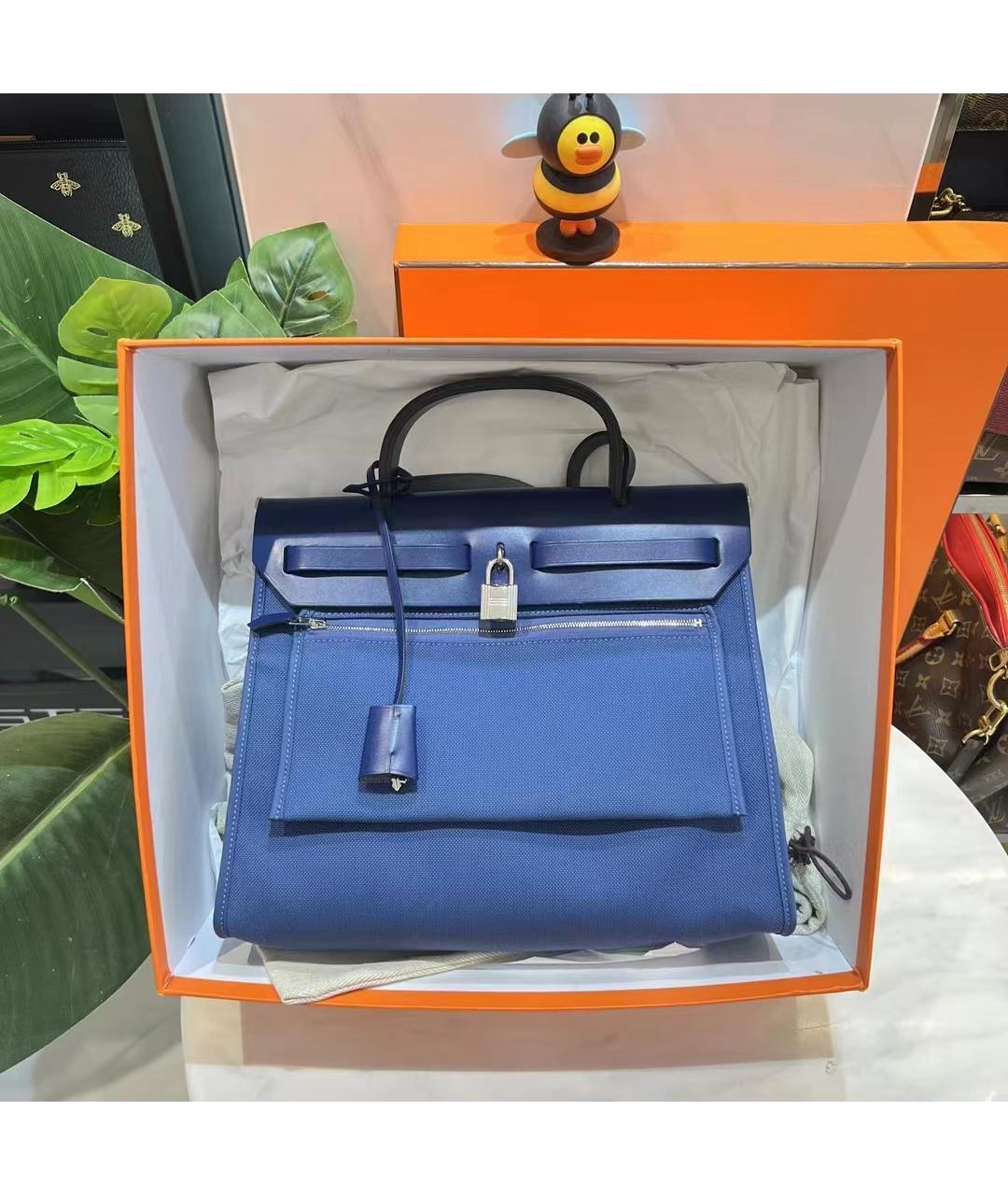 HERMES Голубая льняная сумка через плечо, фото 10