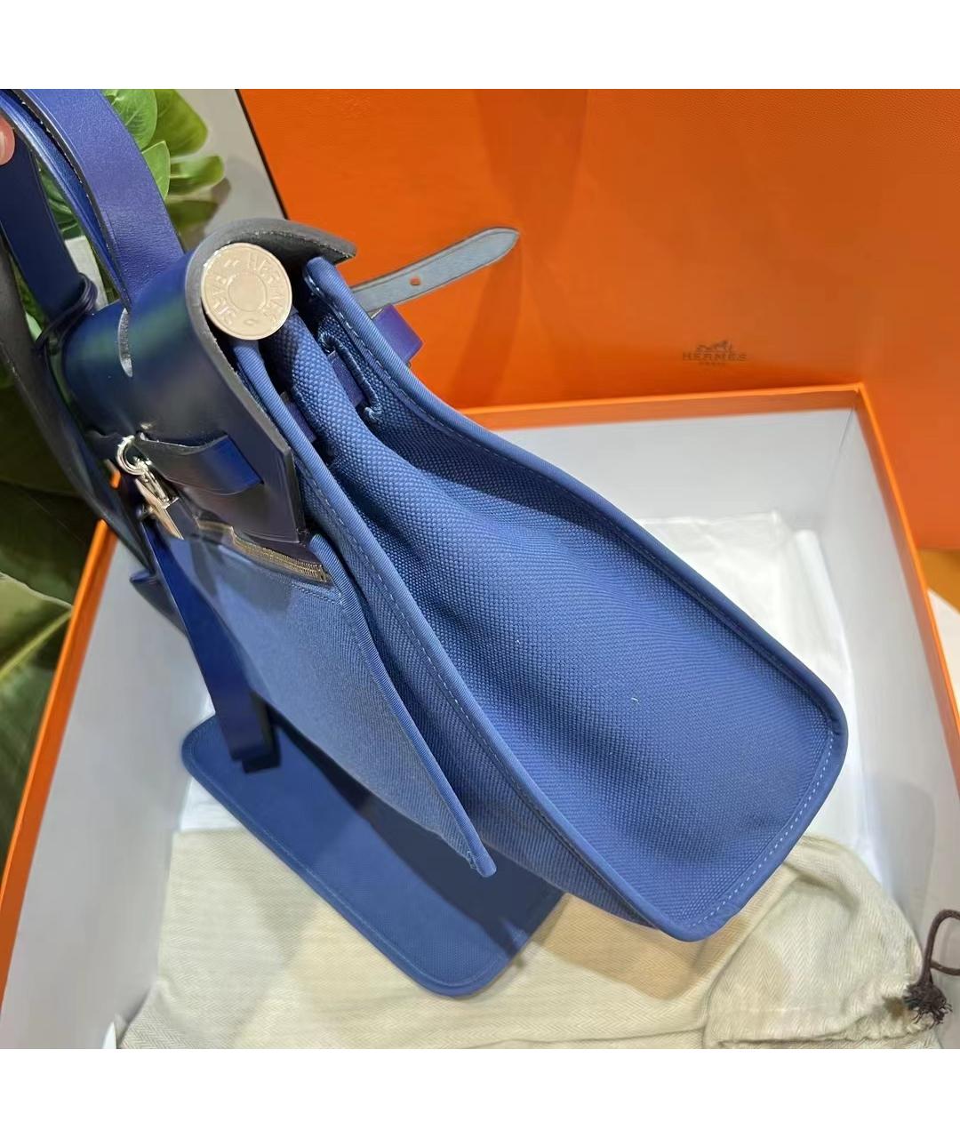 HERMES Голубая льняная сумка через плечо, фото 7