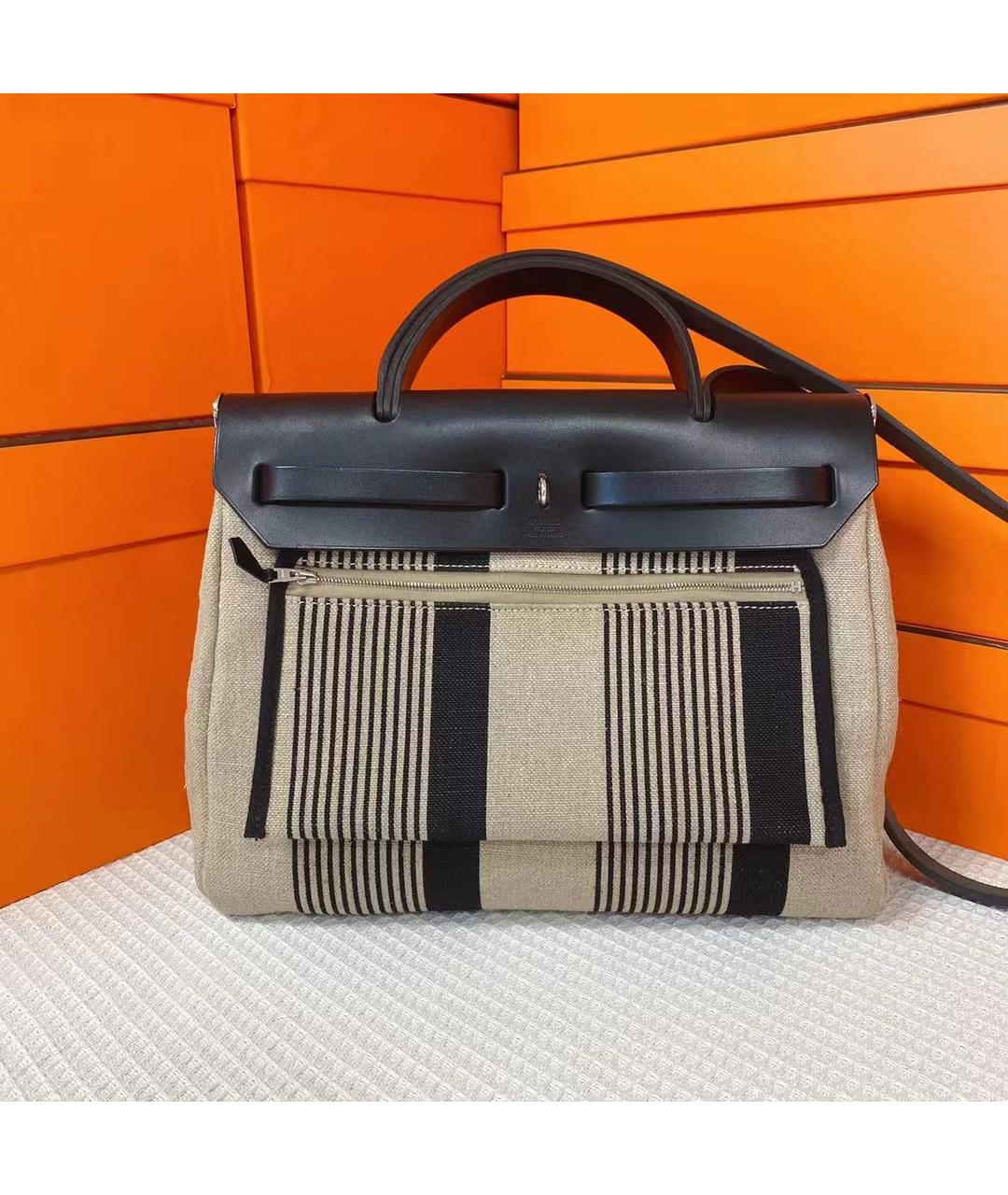 HERMES Серая льняная сумка через плечо, фото 2