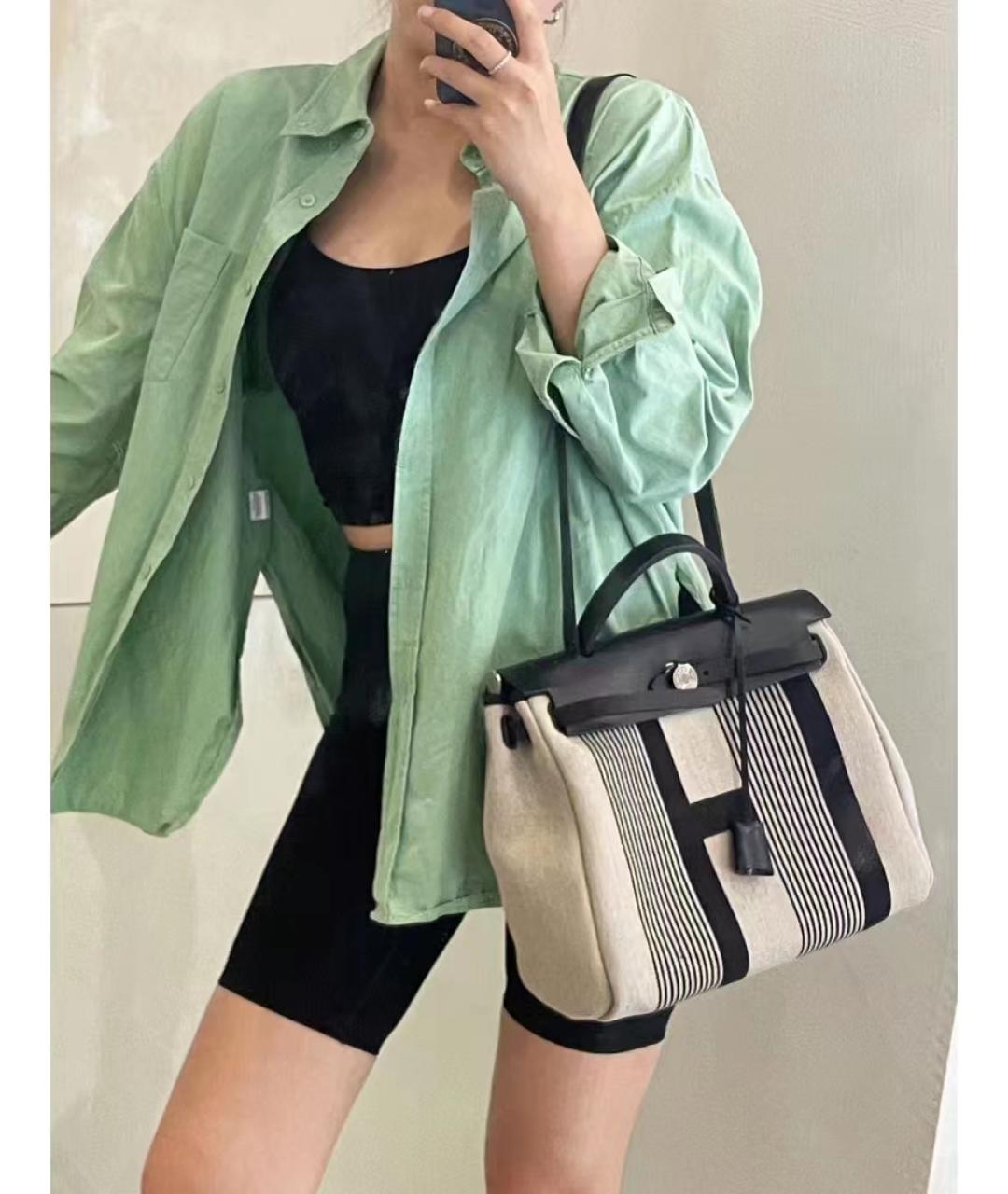 HERMES Серая льняная сумка через плечо, фото 6