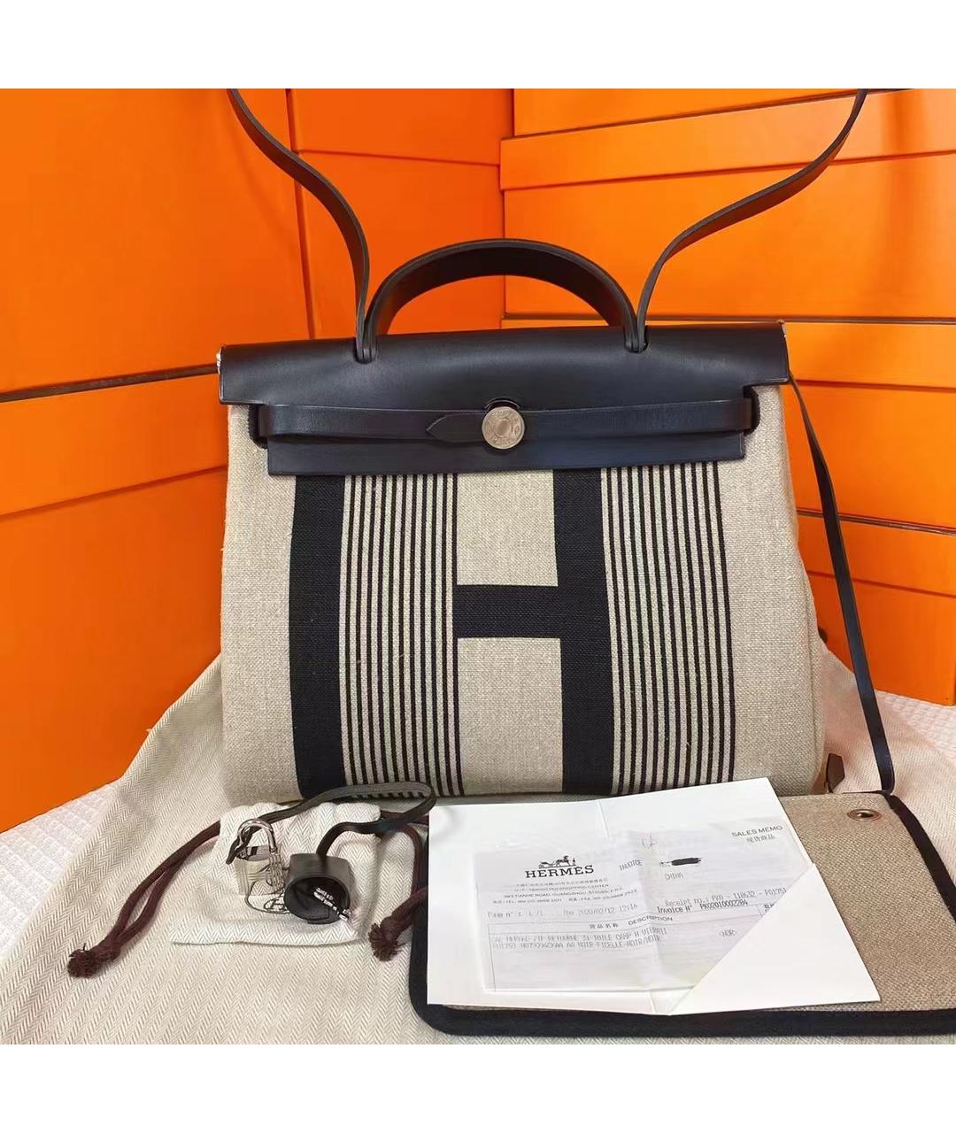 HERMES Серая льняная сумка через плечо, фото 4