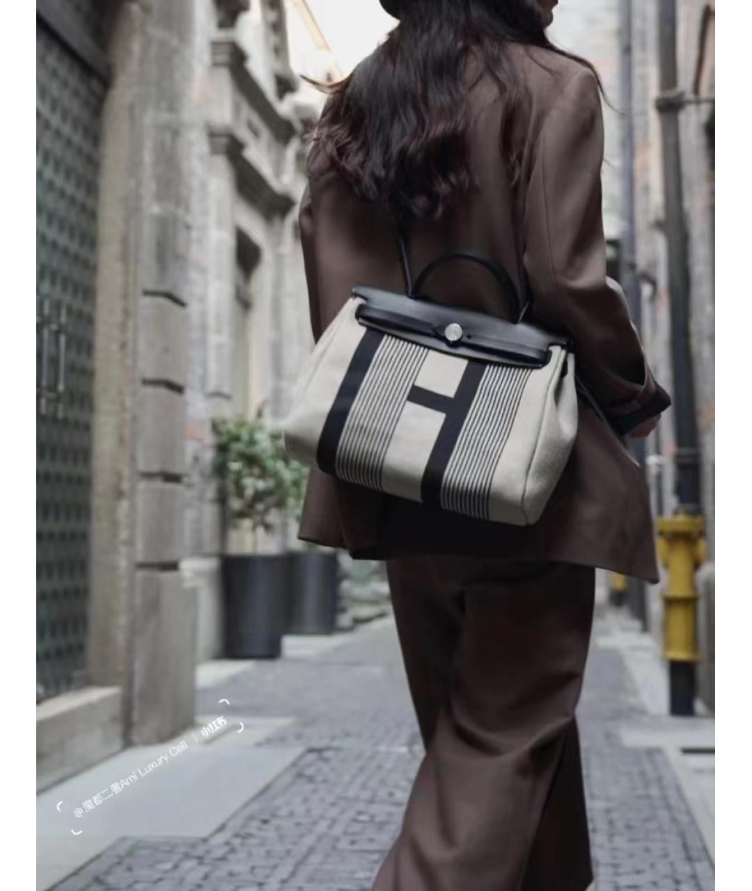 HERMES Серая льняная сумка через плечо, фото 5