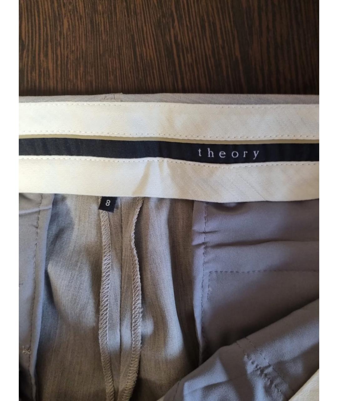 THEORY Серые шерстяные прямые брюки, фото 3