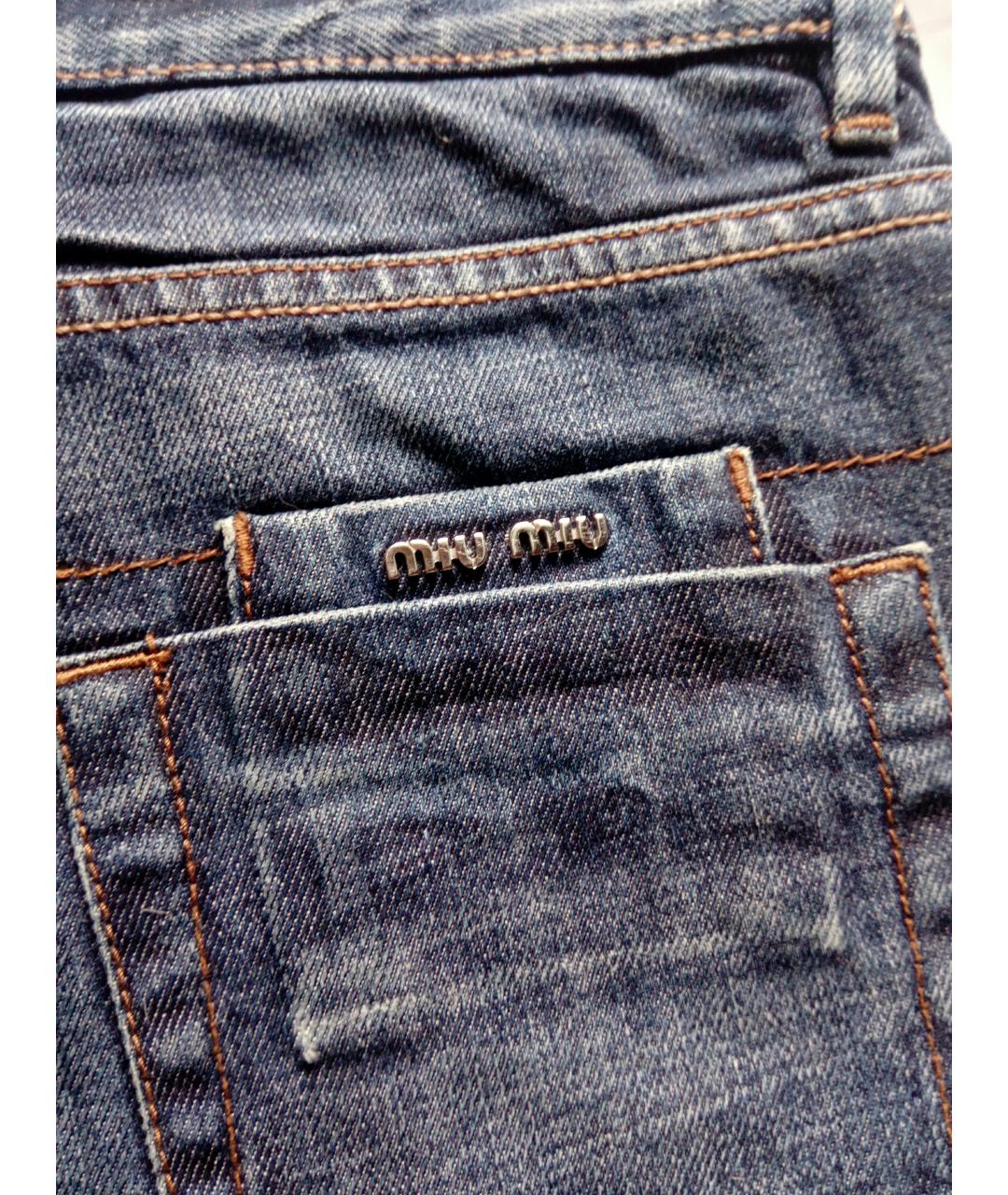 MIU MIU Темно-синие хлопковые джинсы клеш, фото 4