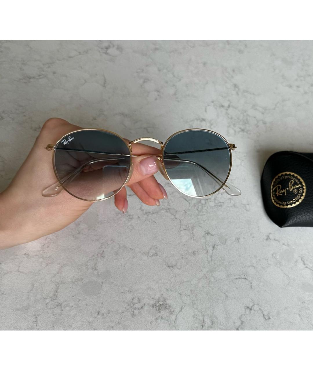 RAY BAN Голубые металлические солнцезащитные очки, фото 5