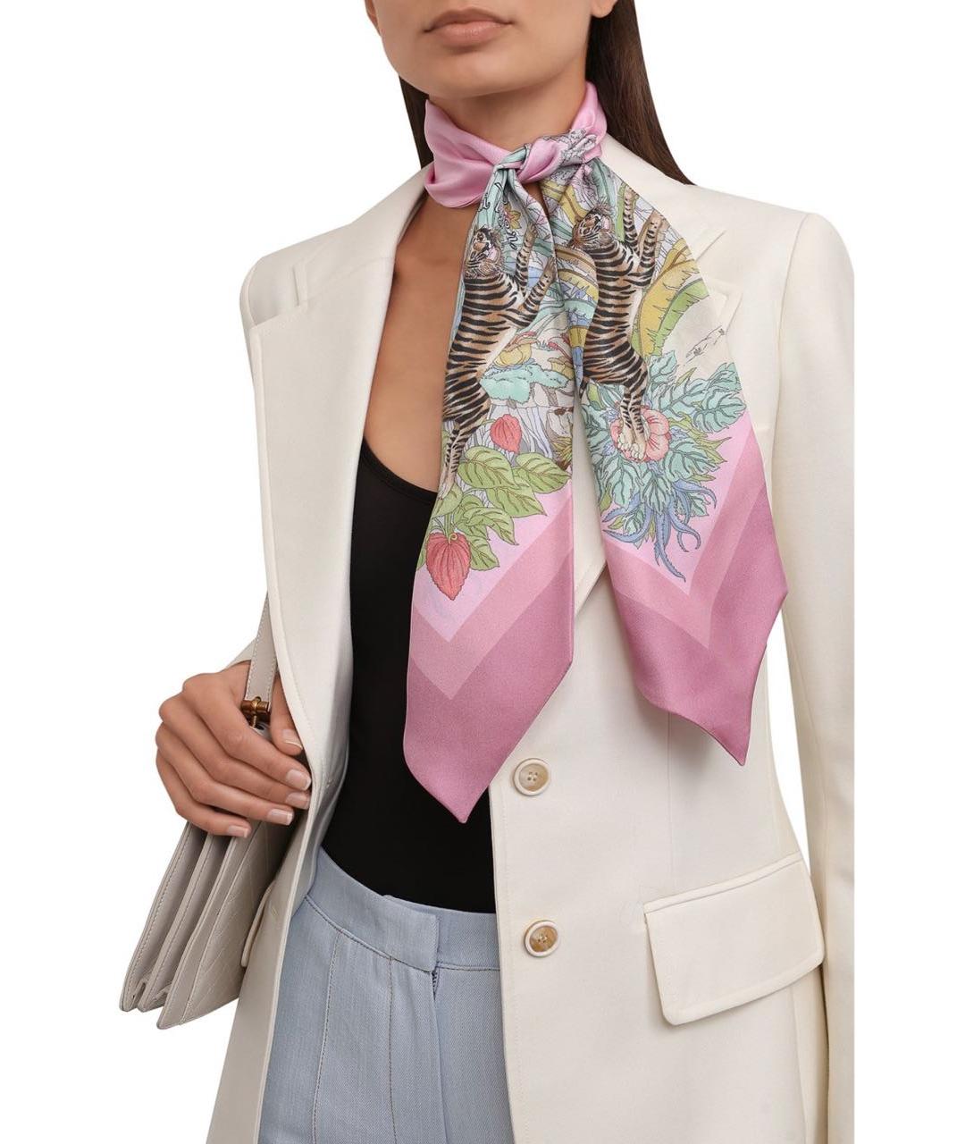GUCCI Розовый шелковый платок, фото 4