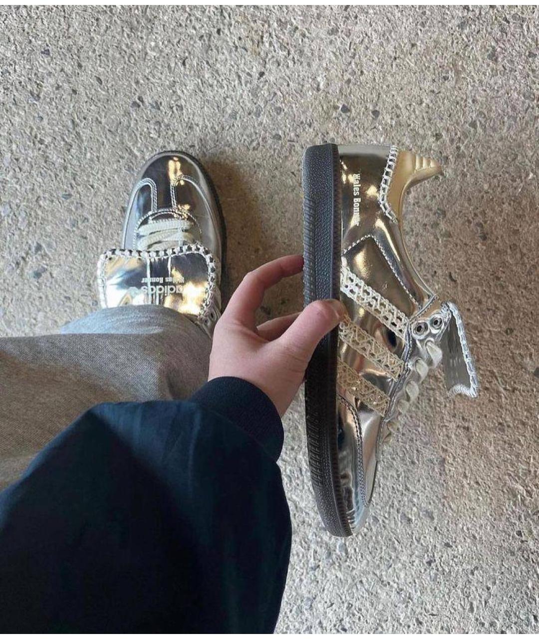 ADIDAS Серебряные кожаные кроссовки, фото 3
