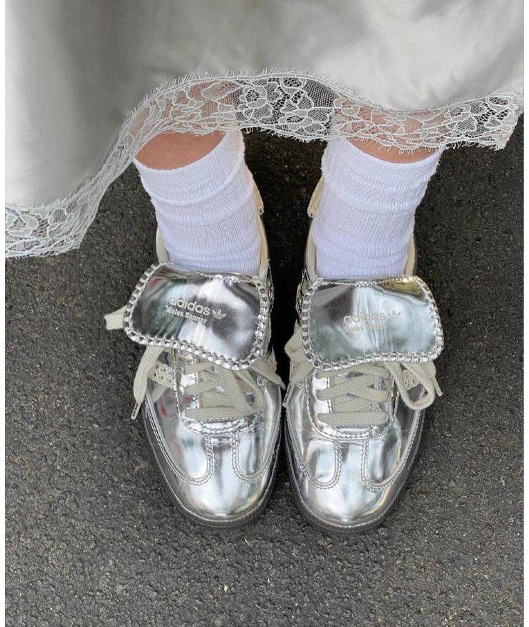 ADIDAS Серебряные кожаные кроссовки, фото 2