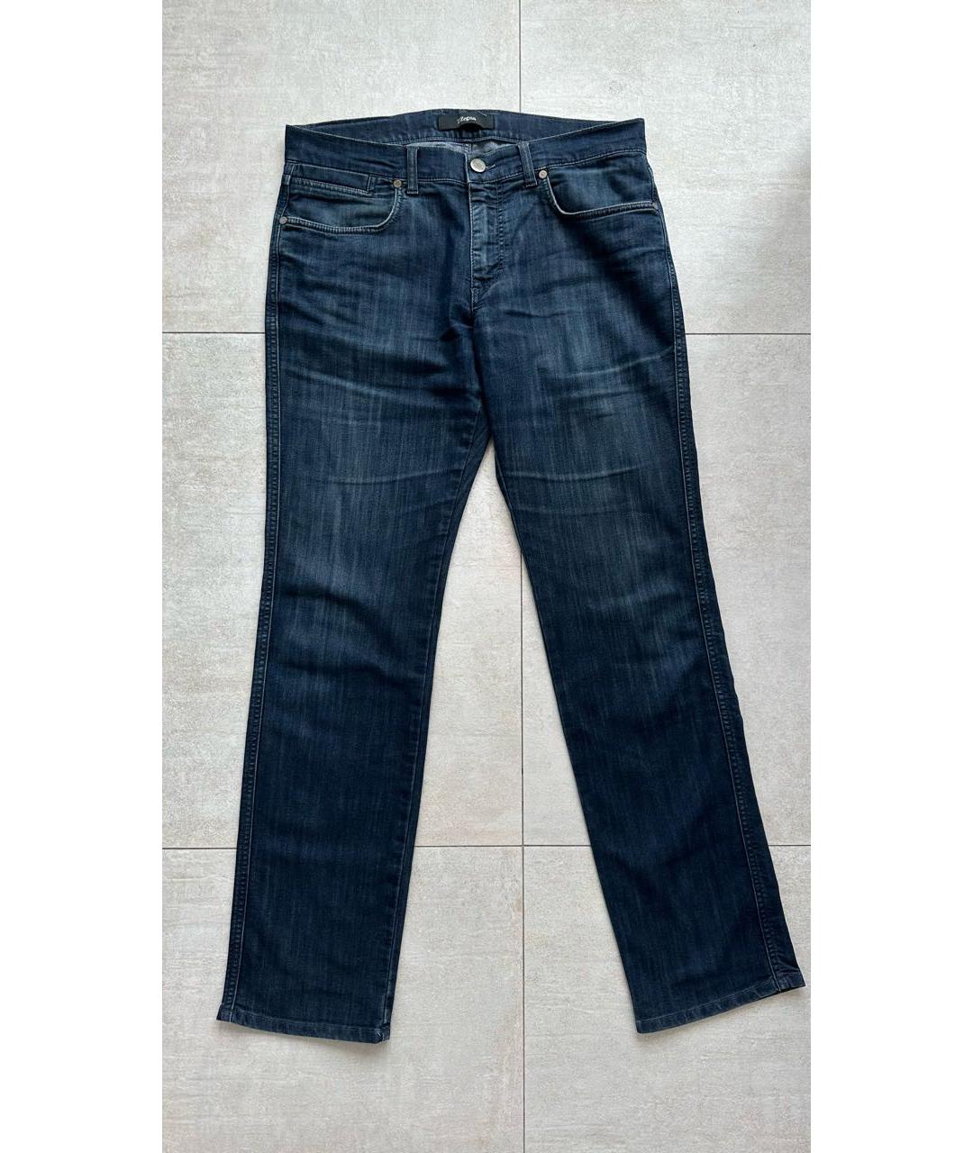 ZZEGNA Темно-синие хлопковые прямые джинсы, фото 8
