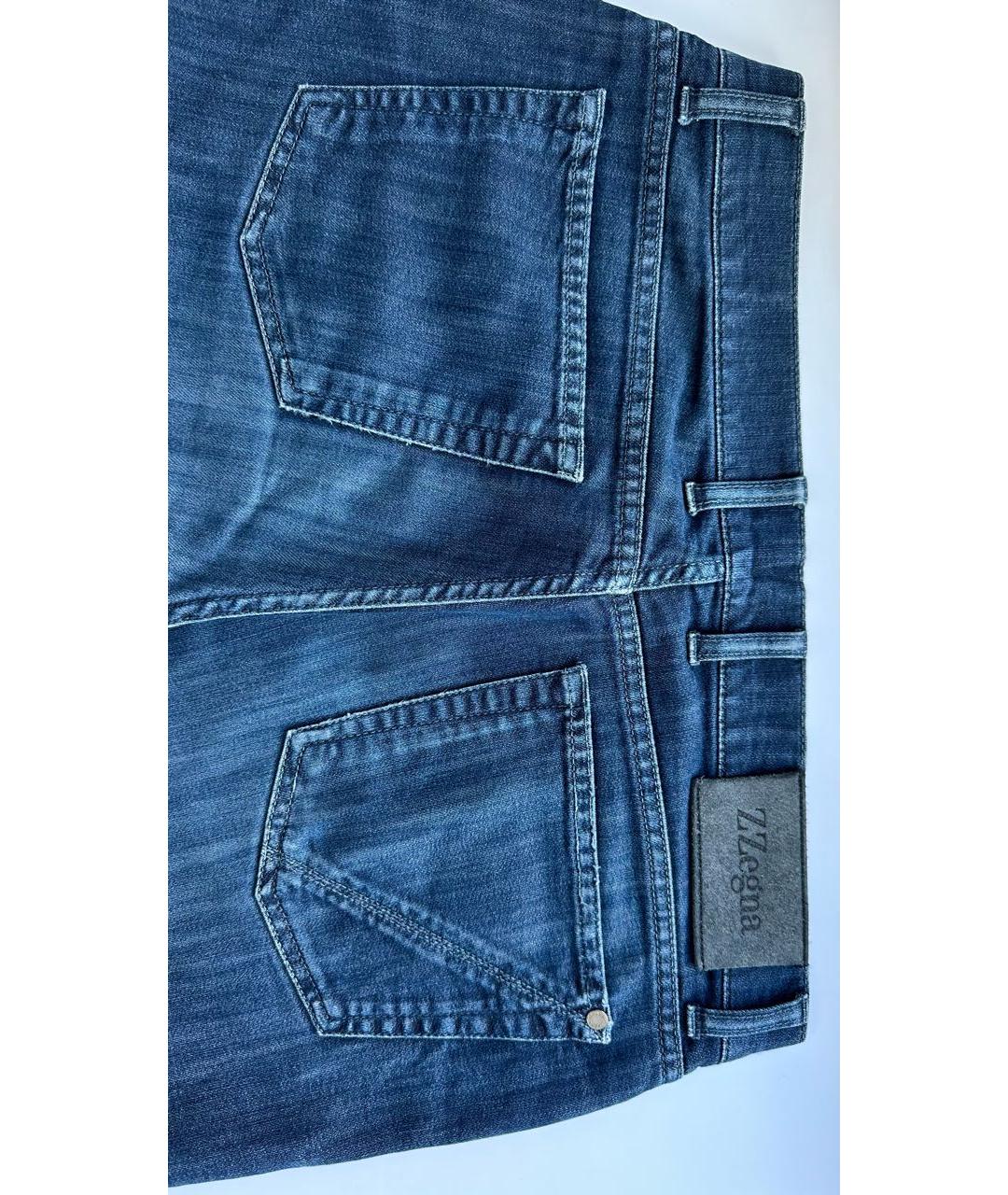 ZZEGNA Темно-синие хлопковые прямые джинсы, фото 3