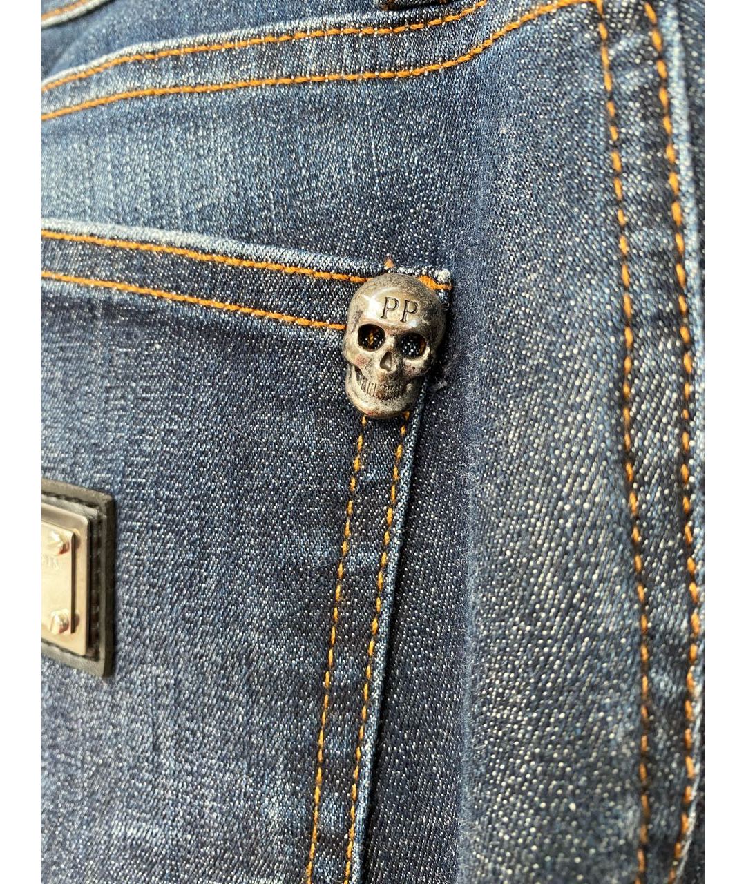 PHILIPP PLEIN Темно-синие хлопко-эластановые джинсы слим, фото 3