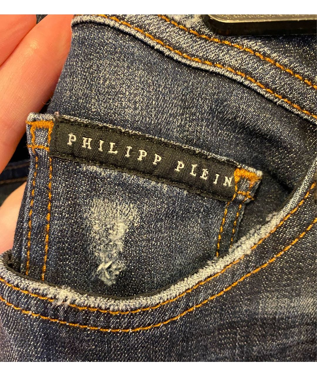 PHILIPP PLEIN Темно-синие хлопко-эластановые джинсы слим, фото 7