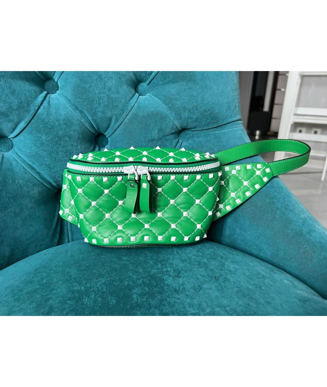 VALENTINO Зеленая кожаная поясная сумка, фото 5
