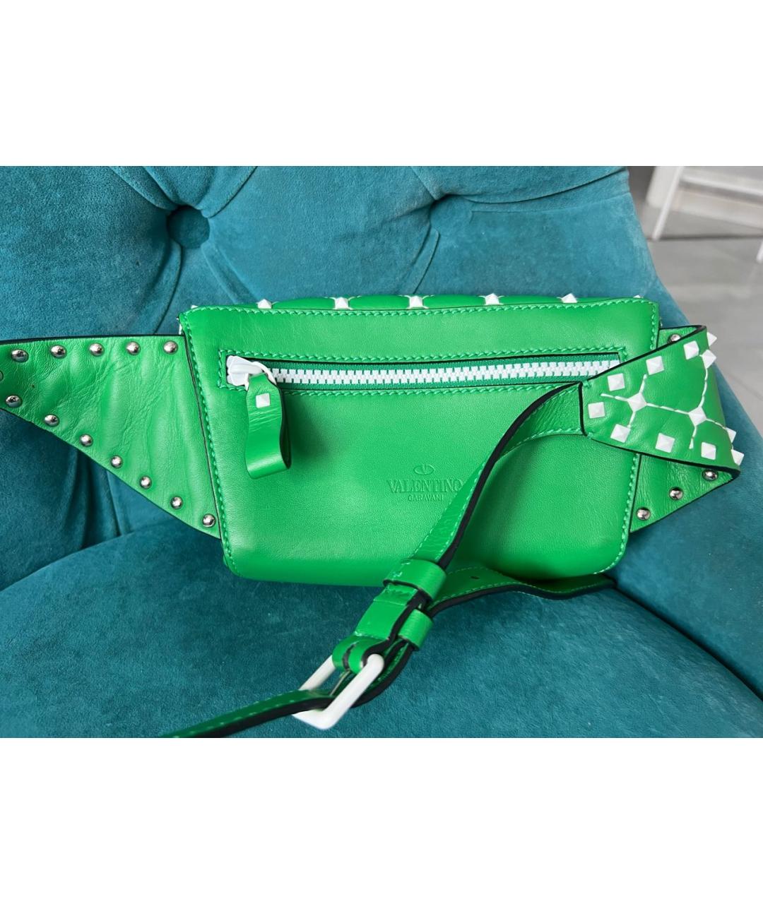 VALENTINO Зеленая кожаная поясная сумка, фото 2
