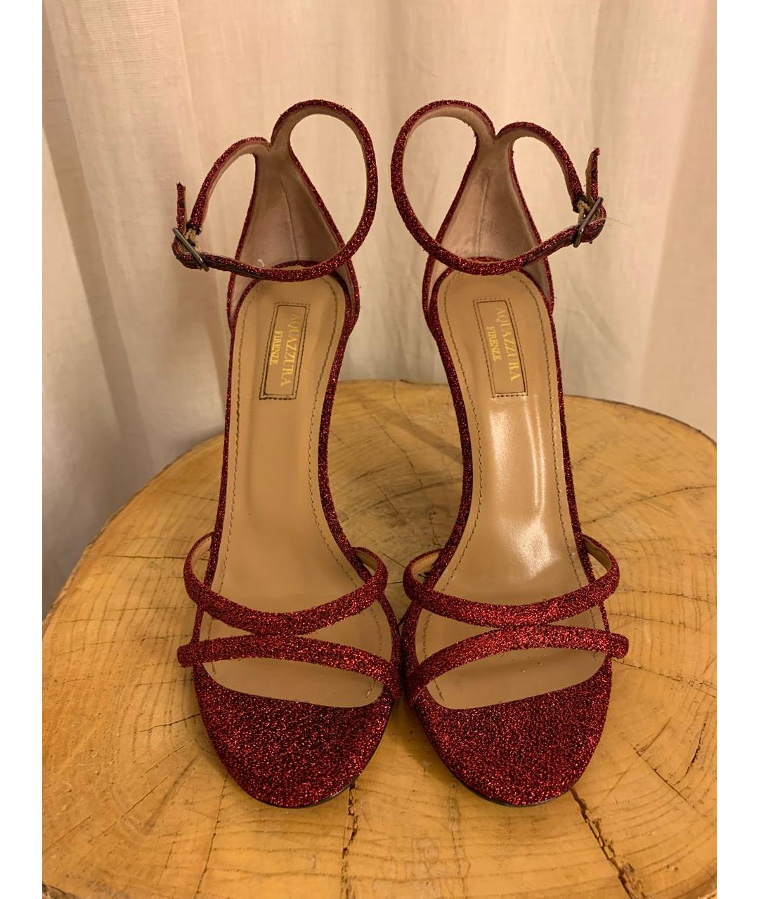 AQUAZZURA Бордовые текстильные босоножки, фото 2