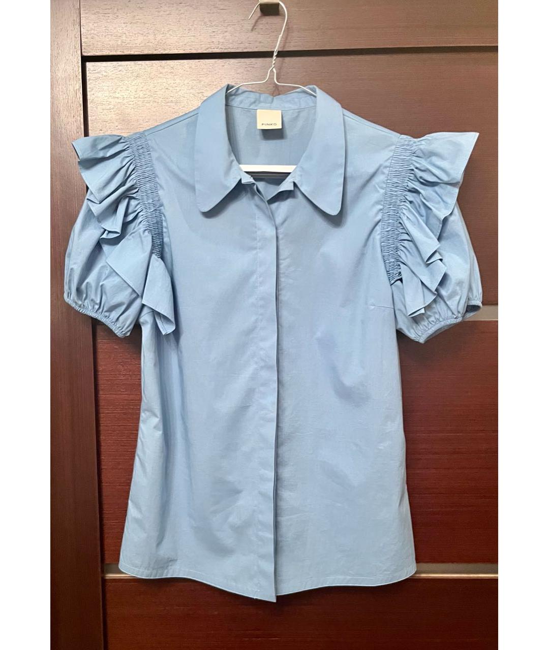 PINKO Голубая хлопко-эластановая блузы, фото 2