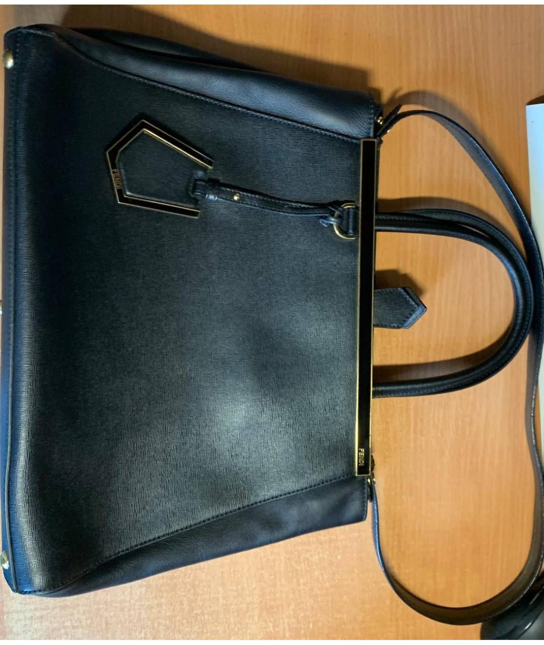 FENDI Черная кожаная сумка тоут, фото 7