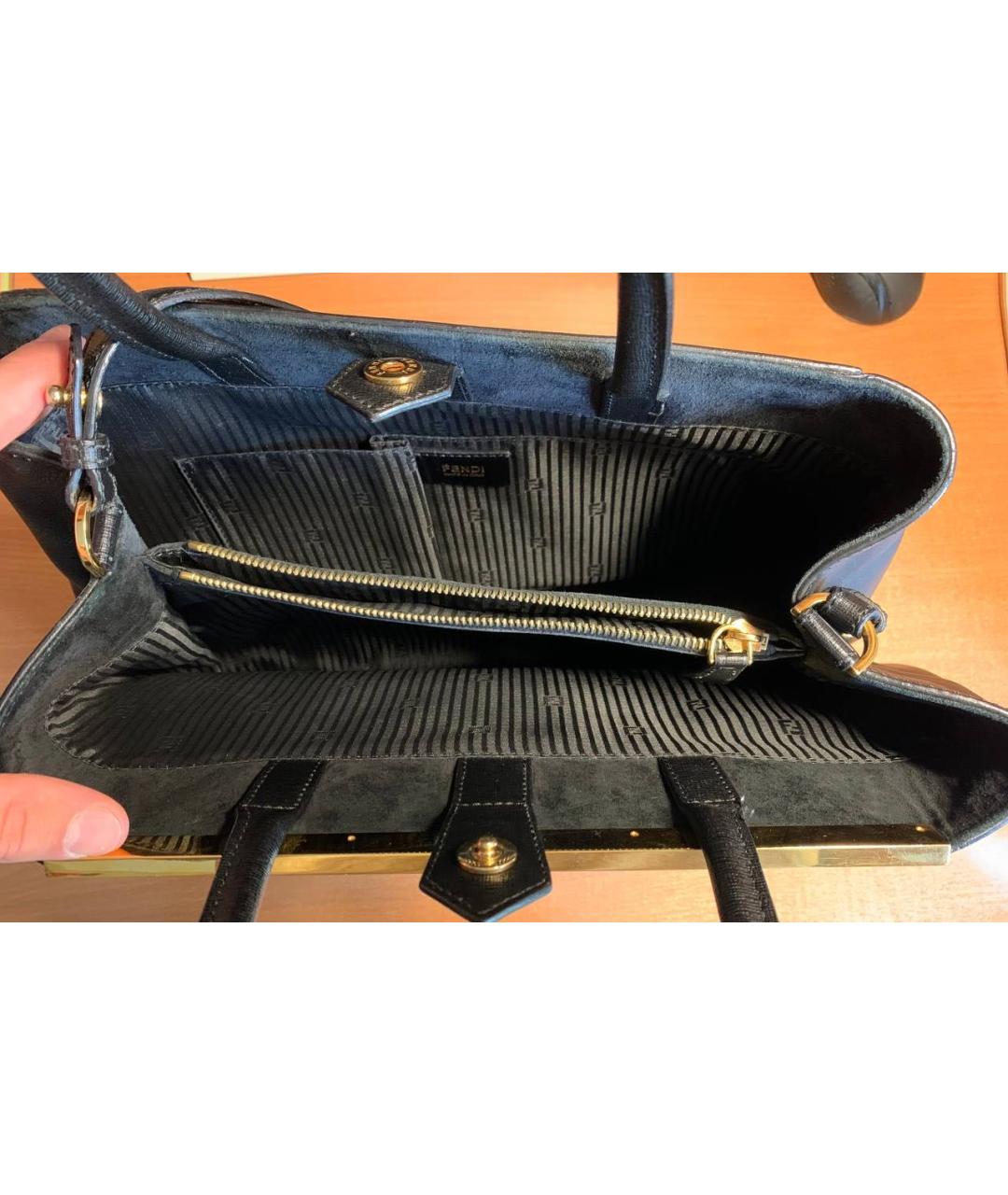 FENDI Черная кожаная сумка тоут, фото 4