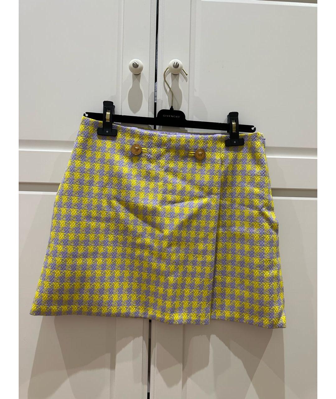 VERSACE Желтая шерстяная юбка мини, фото 5