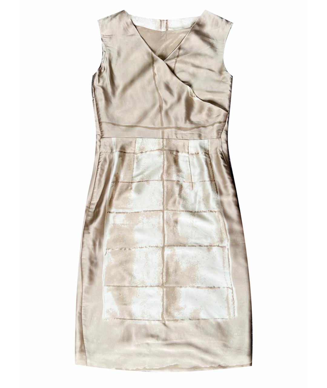 ALBERTA FERRETTI Бежевое шелковое коктейльное платье, фото 1