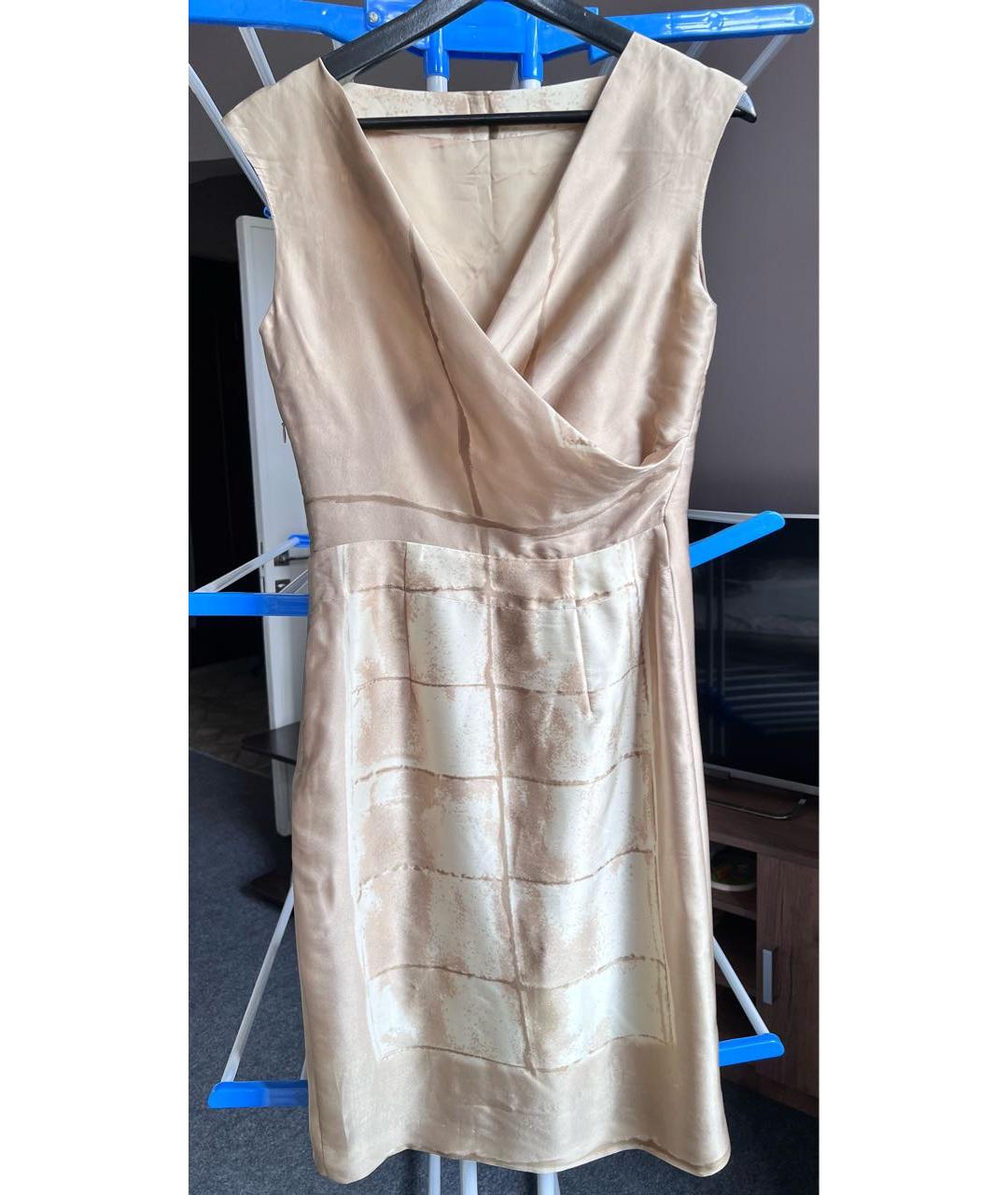 ALBERTA FERRETTI Бежевое шелковое коктейльное платье, фото 7