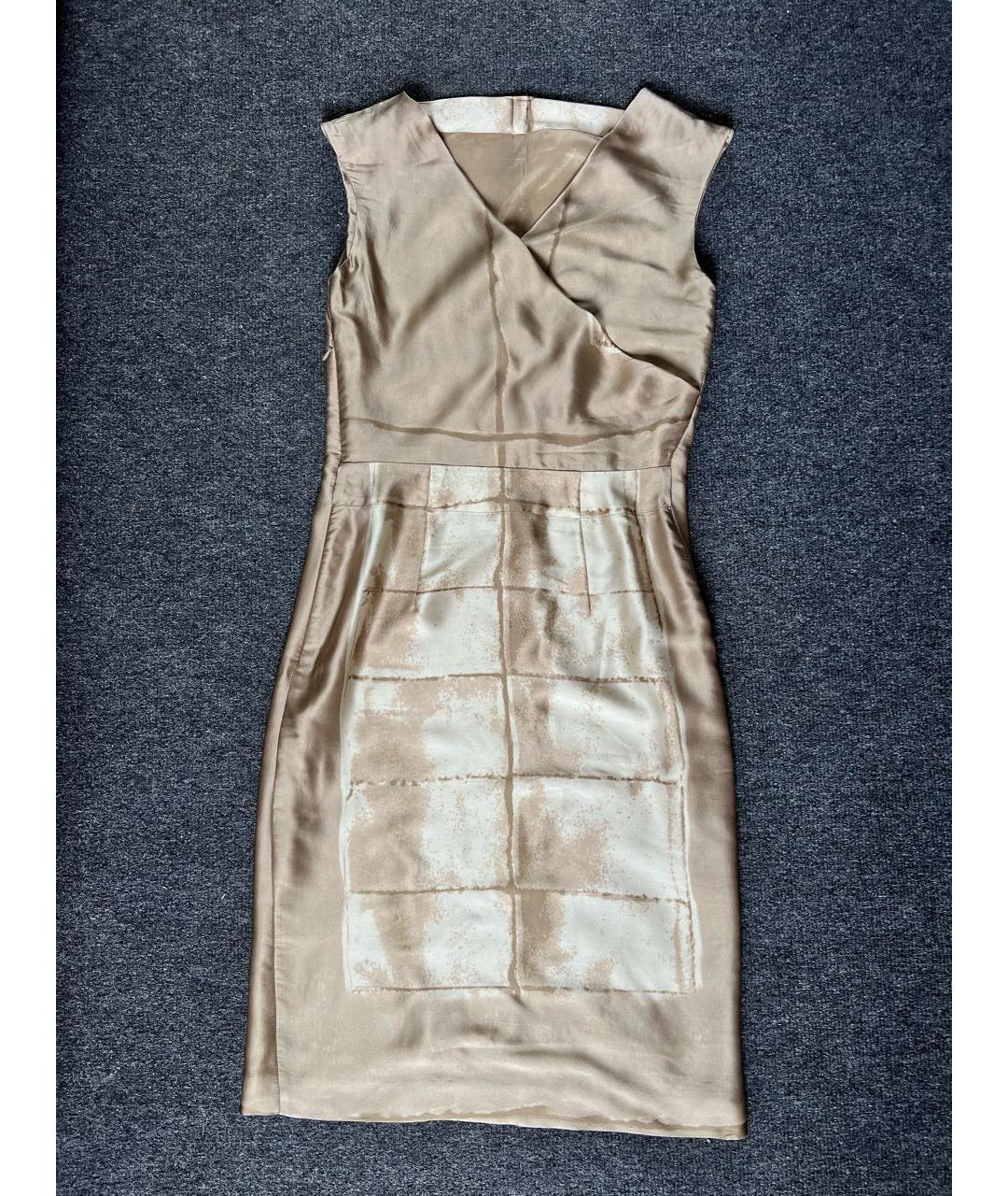 ALBERTA FERRETTI Бежевое шелковое коктейльное платье, фото 9