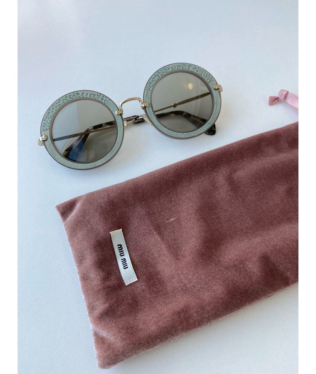 MIU MIU Бирюзовые металлические солнцезащитные очки, фото 4