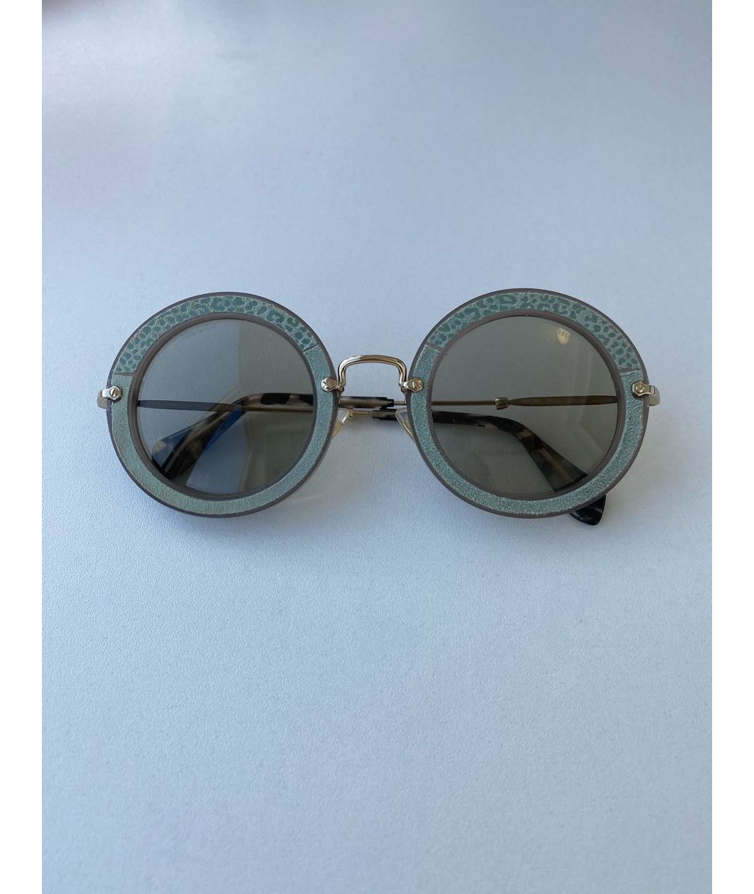MIU MIU Бирюзовые металлические солнцезащитные очки, фото 9
