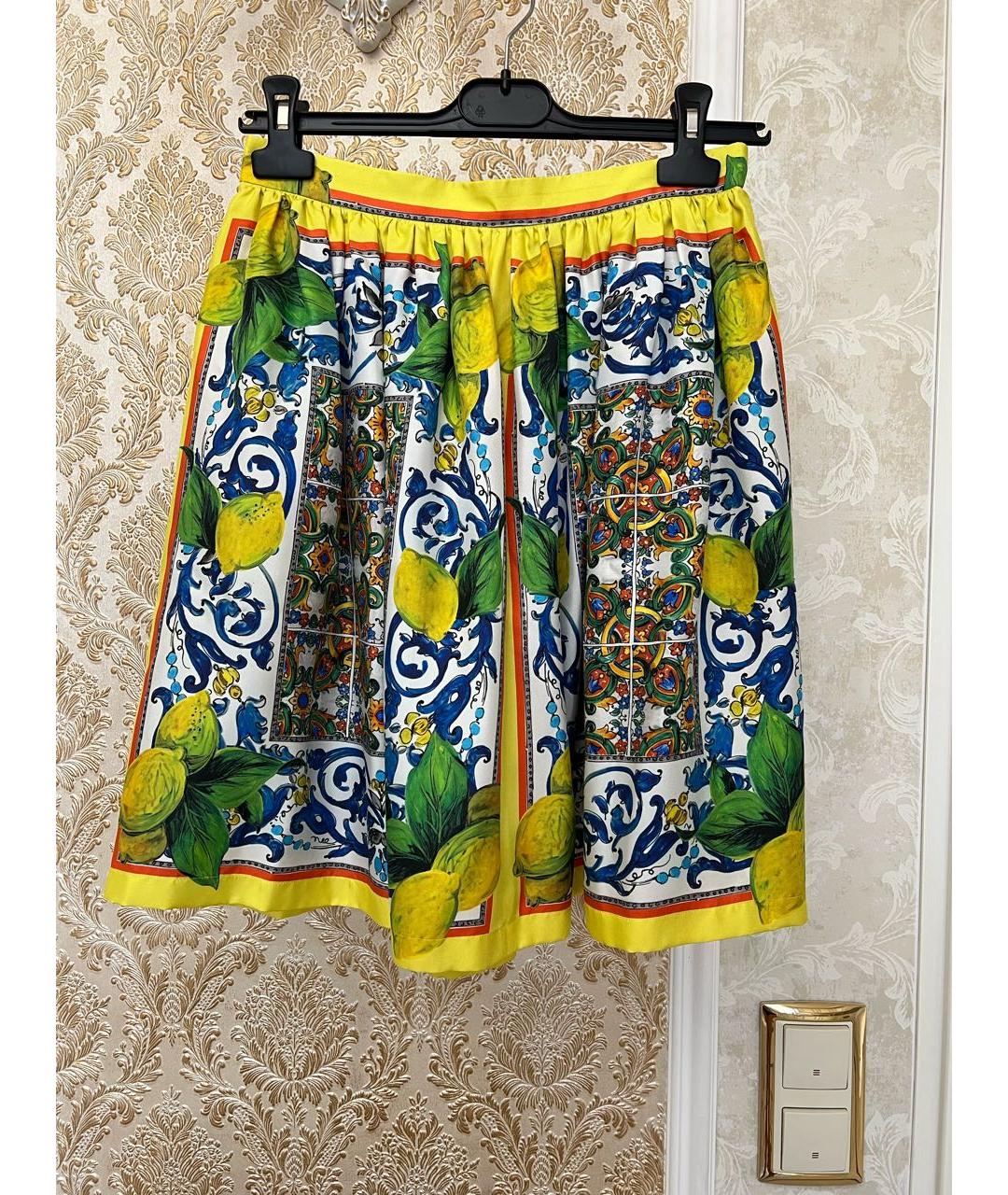 DOLCE&GABBANA Желтая атласная юбка миди, фото 5