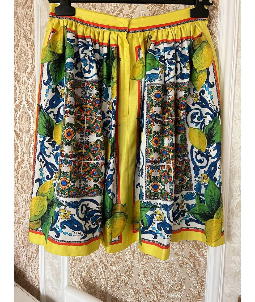 DOLCE&GABBANA Желтая атласная юбка миди, фото 2